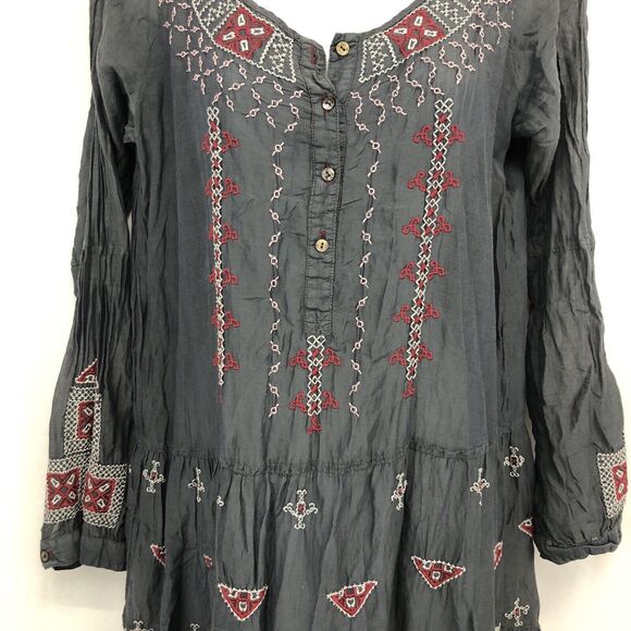 Johnny Was 3J Workshop Gray Embroidered Silk Womens Medium Boho Peasant Dress M - Picture 9 of 16